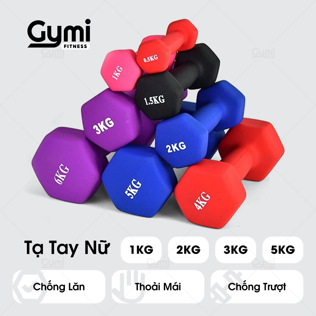 [1 Cái] Tạ tay nữ 1kg lõi gang đặc bọc cao su tập gym yoga chống trơn trượt, xước vỡ sàn - TaTay-1kg