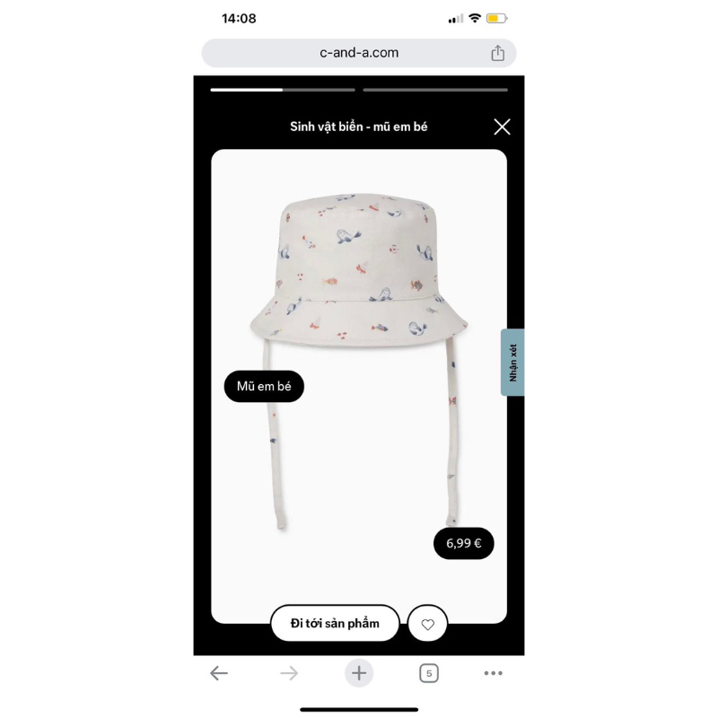 [MD120] C&A Mũ đội đầu che nắng xinh cho bé xuất xịn