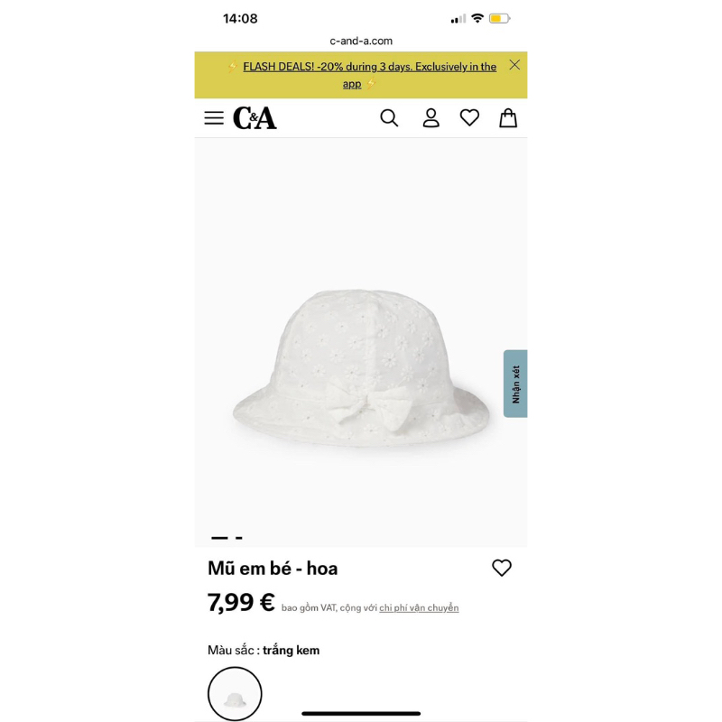 [MD120] C&A Mũ đội đầu che nắng xinh cho bé xuất xịn
