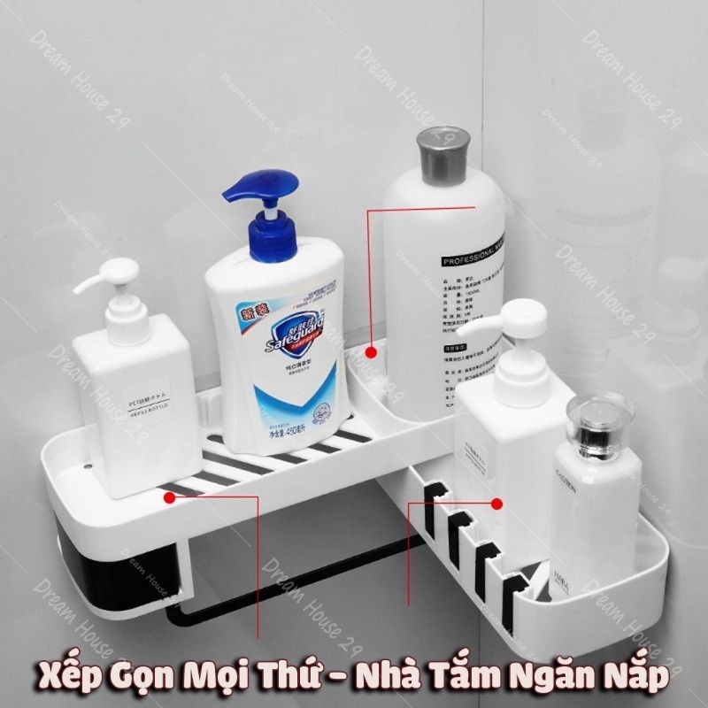 (THANH LÝ XẢ KHO )KỆ GÓC NHÀ TẮM DÁN TƯỜNG SIÊU DÍNH CHẤT LIỆU NHƯA ABS CHỊU LỰC 10KG