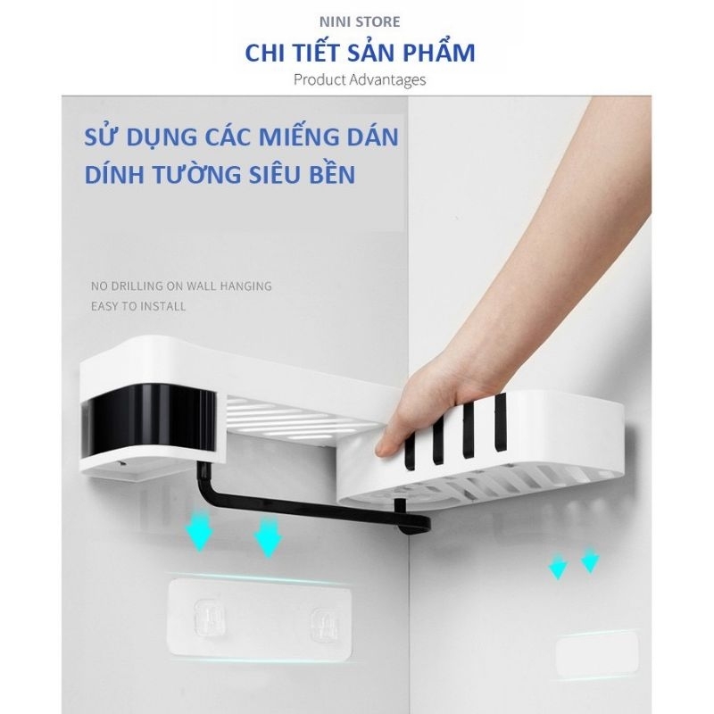 (THANH LÝ XẢ KHO )KỆ GÓC NHÀ TẮM DÁN TƯỜNG SIÊU DÍNH CHẤT LIỆU NHƯA ABS CHỊU LỰC 10KG