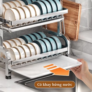 GSlife 42/53cm Kệ Chén Bát Đĩa INOX 2/3 Tầng Kèm Khay Đựng Kệ Nhà Bếp Đa Năng