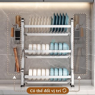 GSlife 42/53cm Kệ Chén Bát Đĩa INOX 2/3 Tầng Kèm Khay Đựng Kệ Nhà Bếp Đa Năng