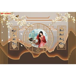 Tranh lam sóng hiện đại in lụa cao cấp lau chùi thoải mái dán phòng khách phòng ngủ