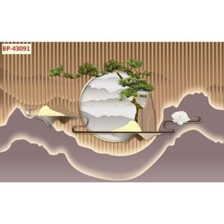 Tranh dán tường 3D lam sóng hiện đại in vải lụa  (Tặng kèm keo)