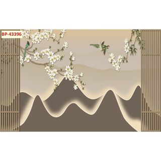 Tranh dán tường 3D lam sóng hiện đại in vải lụa  (Tặng kèm keo)