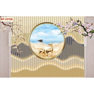 Tranh dán tường 3D lam sóng hiện đại in vải lụa  (Tặng kèm keo)