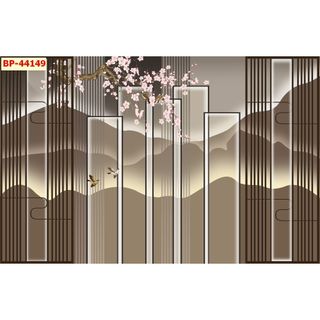 Tranh dán tường 3D lam sóng hiện đại in vải lụa  (Tặng kèm keo)