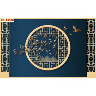 Tranh dán tường hoa sen lam sóng và tre 3D Trang trí quán trà, spa dưỡng