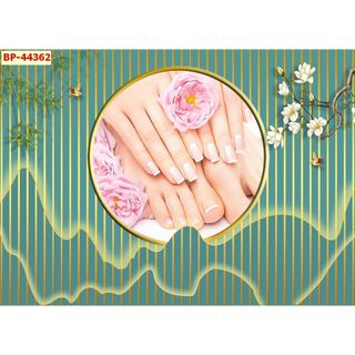 Tranh dán tường hoa sen lam sóng và tre 3D Trang trí quán trà, spa dưỡng
