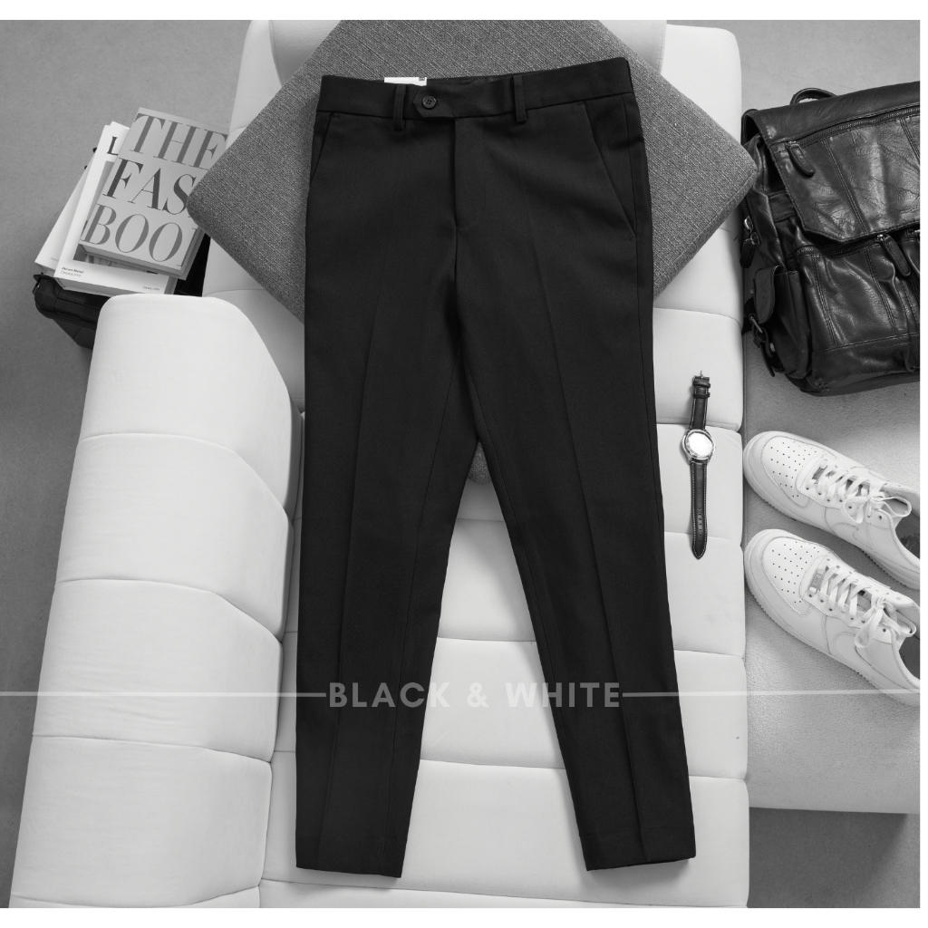 Quần Âu Nam,Màu Đen chất liệu 79 dày dặn Black&Whie dáng slimfit công sở mềm mại thoải mái