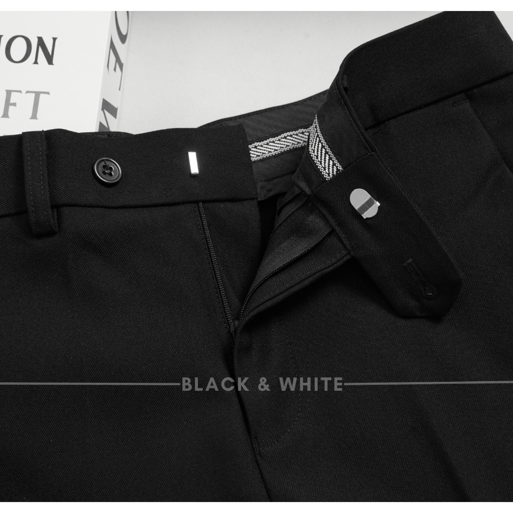 Quần Âu Nam,Màu Đen chất liệu 79 dày dặn Black&Whie dáng slimfit công sở mềm mại thoải mái