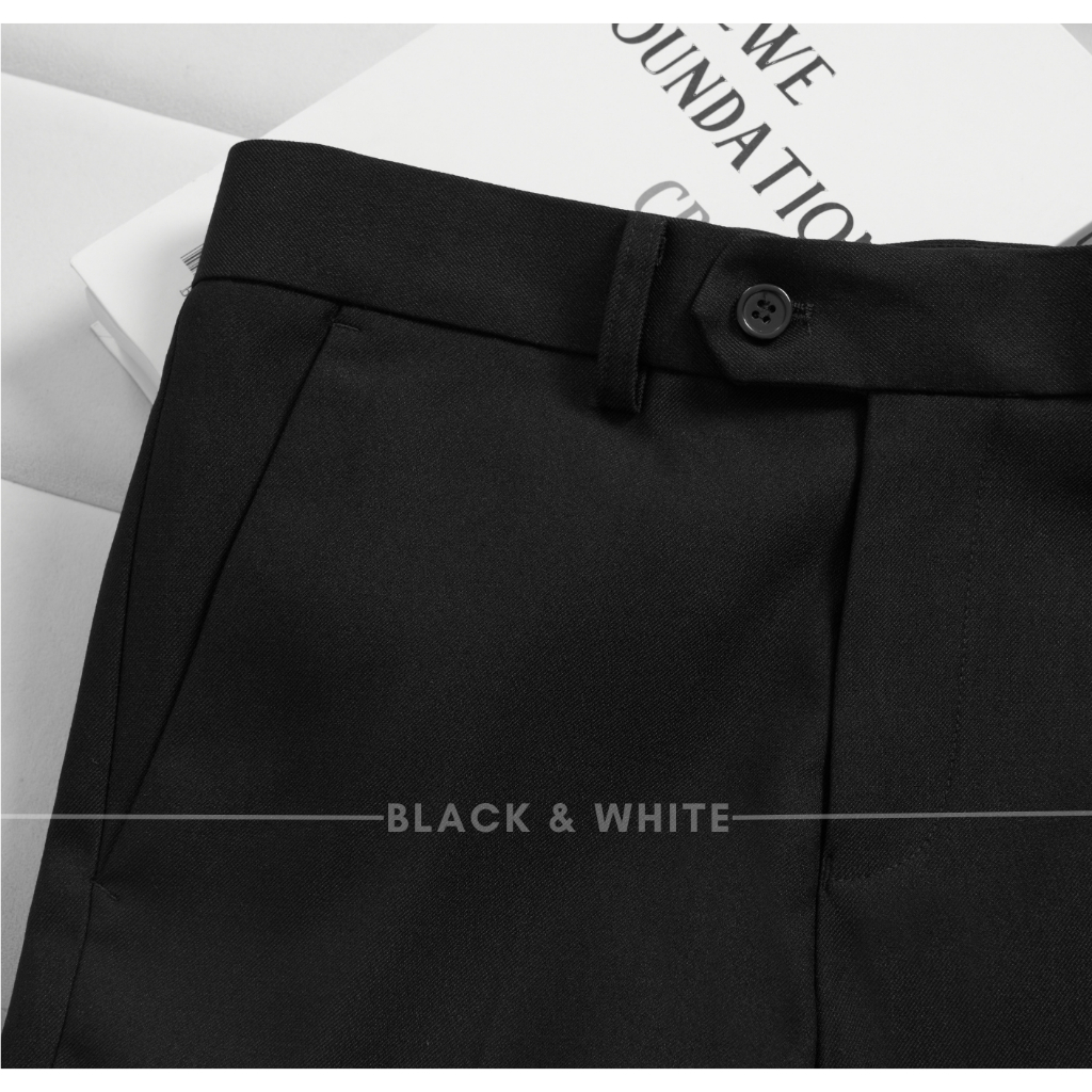 Quần Âu Nam,Màu Đen chất liệu 79 dày dặn Black&Whie dáng slimfit công sở mềm mại thoải mái
