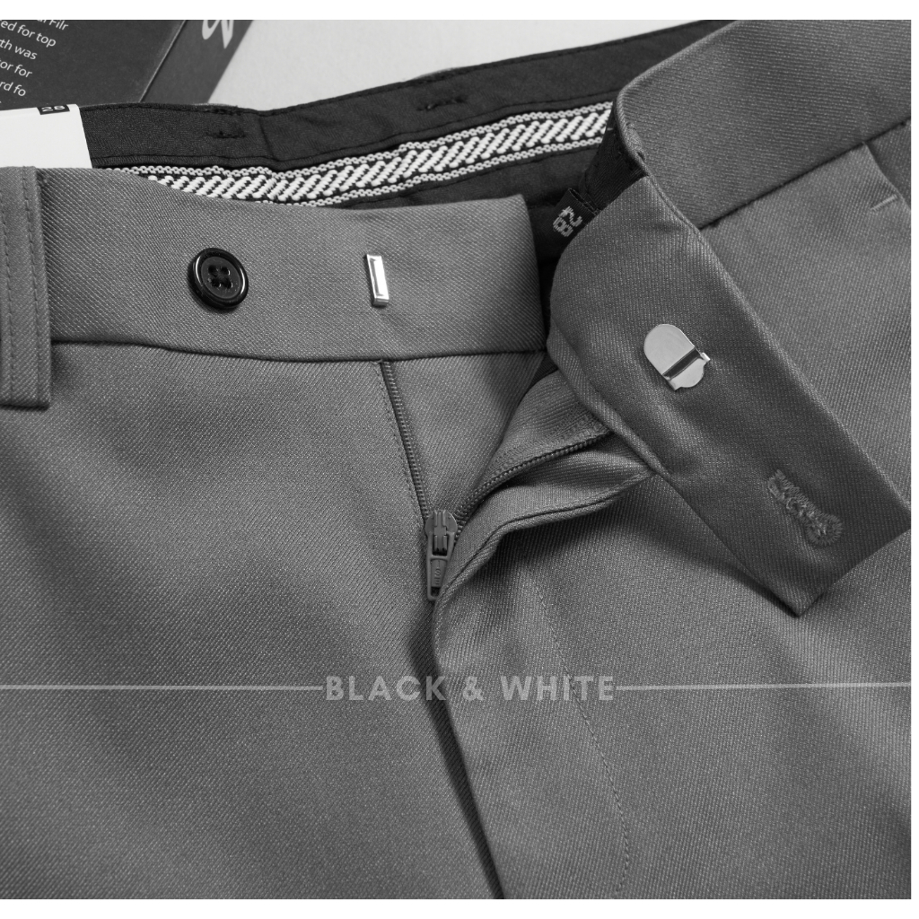 Quần Âu Nam,Màu Ghi chất liệu 79 dày dặn Black&Whie dáng slimfit công sở mềm mại thoải mái