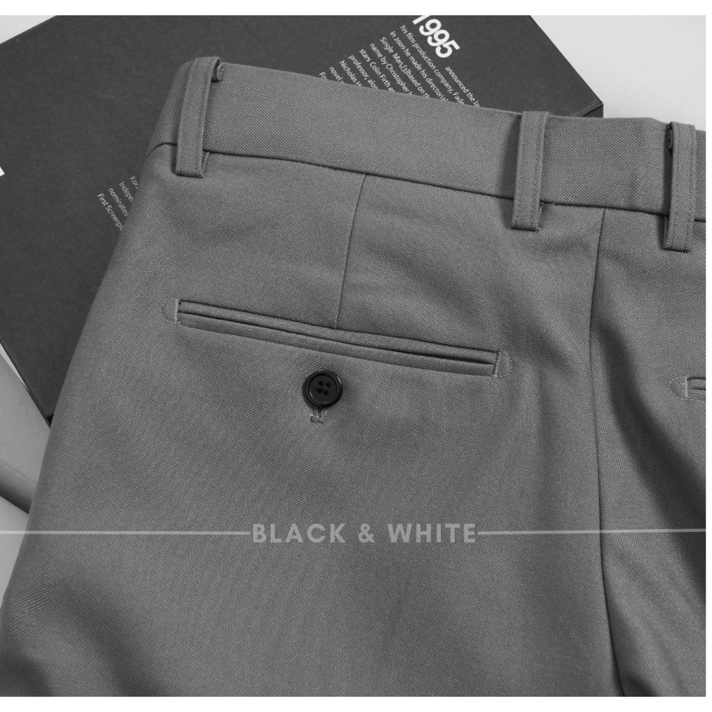 Quần Âu Nam,Màu Ghi chất liệu 79 dày dặn Black&Whie dáng slimfit công sở mềm mại thoải mái