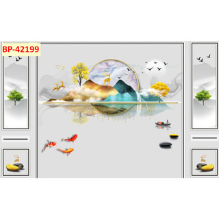 Tranh dán tường 3d lam sóng trang trí decor phòng khách, trang trí quán spa, đông y