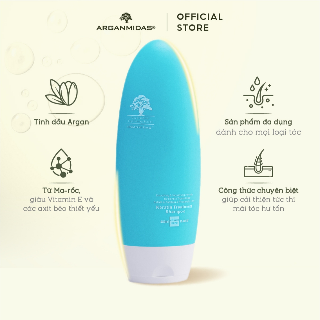 Ảnh Combo dầu gội và dầu xả dưỡng tóc, phục hồi Keratin Arganmidas - 450ml 2