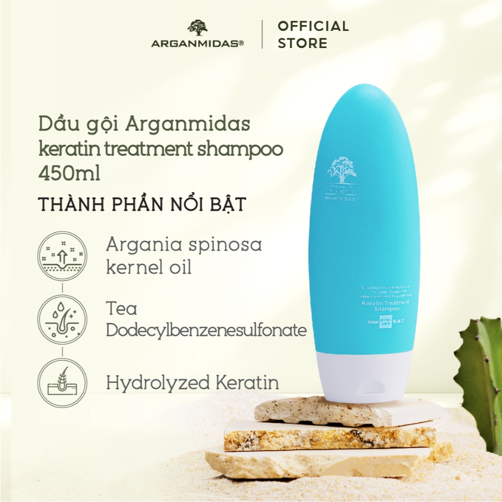 Ảnh Combo dầu gội và dầu xả dưỡng tóc, phục hồi Keratin Arganmidas - 450ml 3