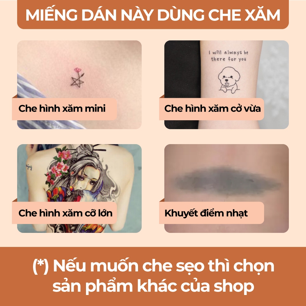 Miếng dán che hình xăm tiệp màu da đậm màu sử dụng được 1 tuần Bellena X3