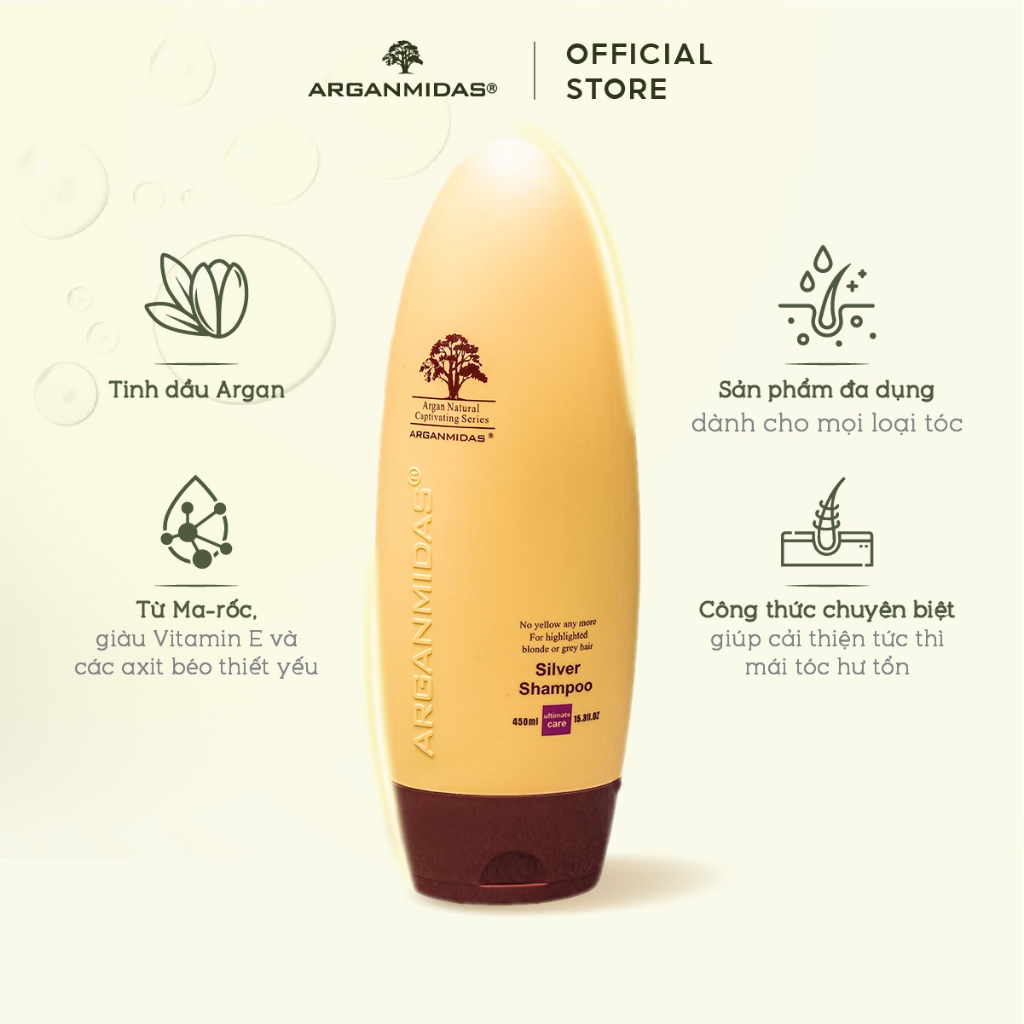 Ảnh Dầu gội tím khử sắc vàng Arganmidas Silver Shampoo - 450ml 3