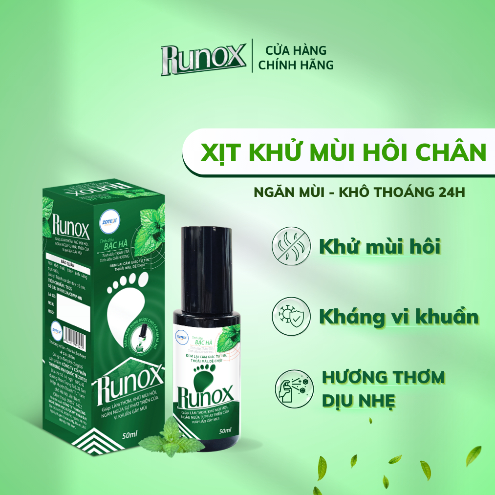 Xịt hôi chân Runox xịt khử mùi giày 50ml chiết xuất bạc hà kháng khuẩn ...