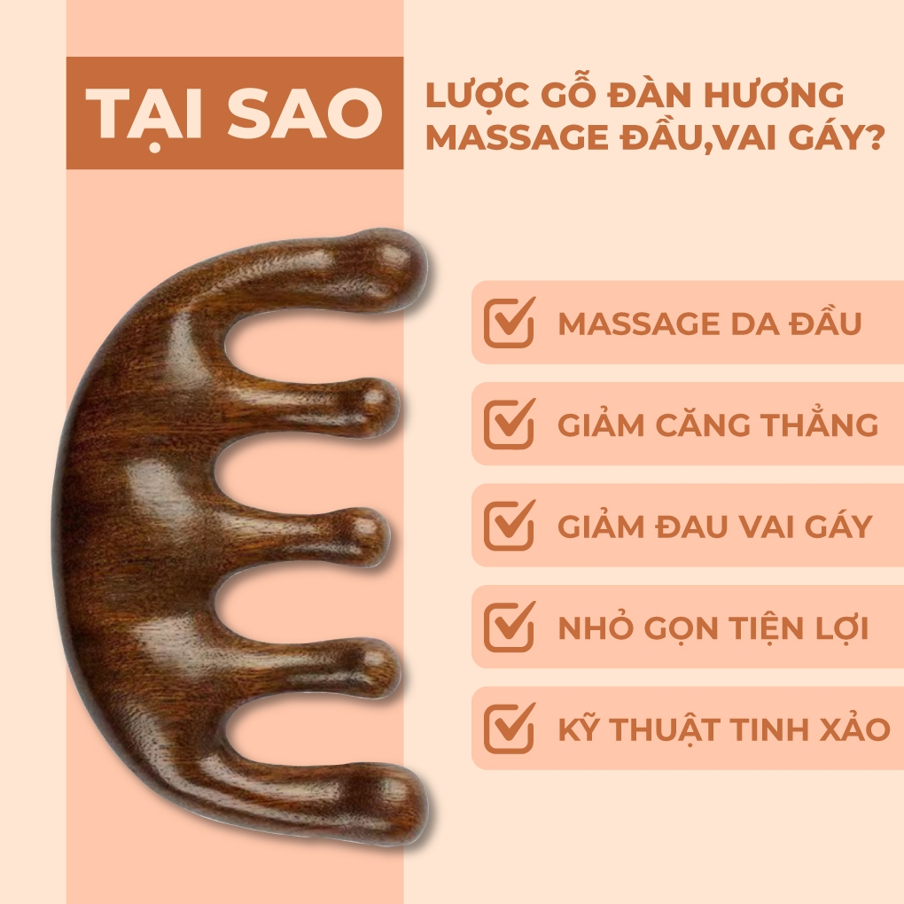 Lược gỗ đàn hương massage đầu giảm căng thẳng mệt mỏi lược mát xa đầu Bellena LG