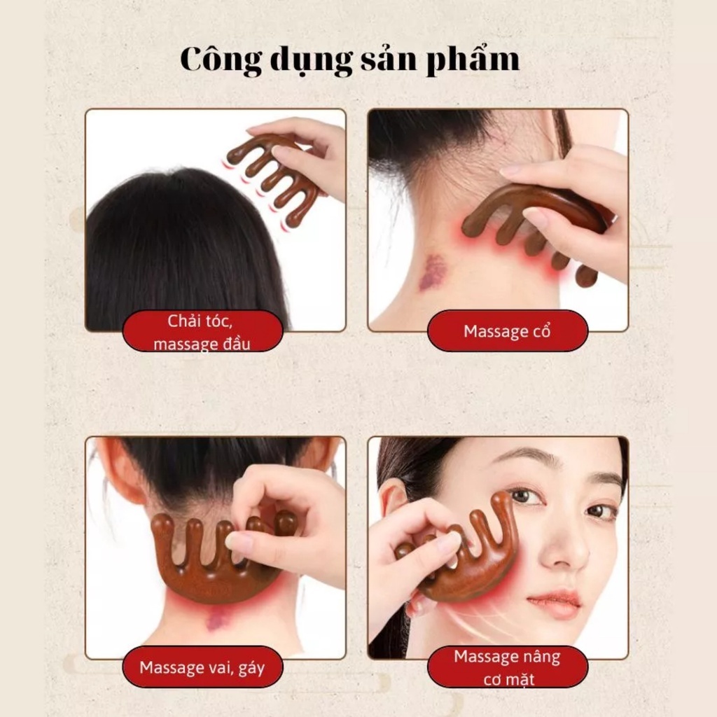 Lược gỗ đàn hương massage đầu giảm căng thẳng mệt mỏi lược mát xa đầu Bellena LG
