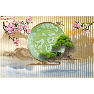 Tranh dán tường lam sóng dưỡng sinh, LỤA KIM TUYẾN, TẶNG KÈM KEO DÁN VÀ DỤNG CỤ