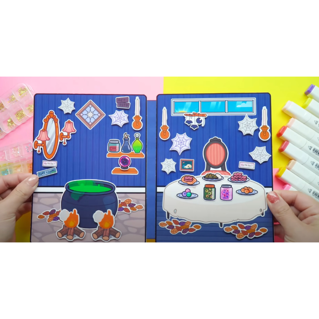 Đồ chơi cho bé ngôi nhà búp bê giấy Toca Life World quiet book #21 Wednesday's Black House In Quiet Book