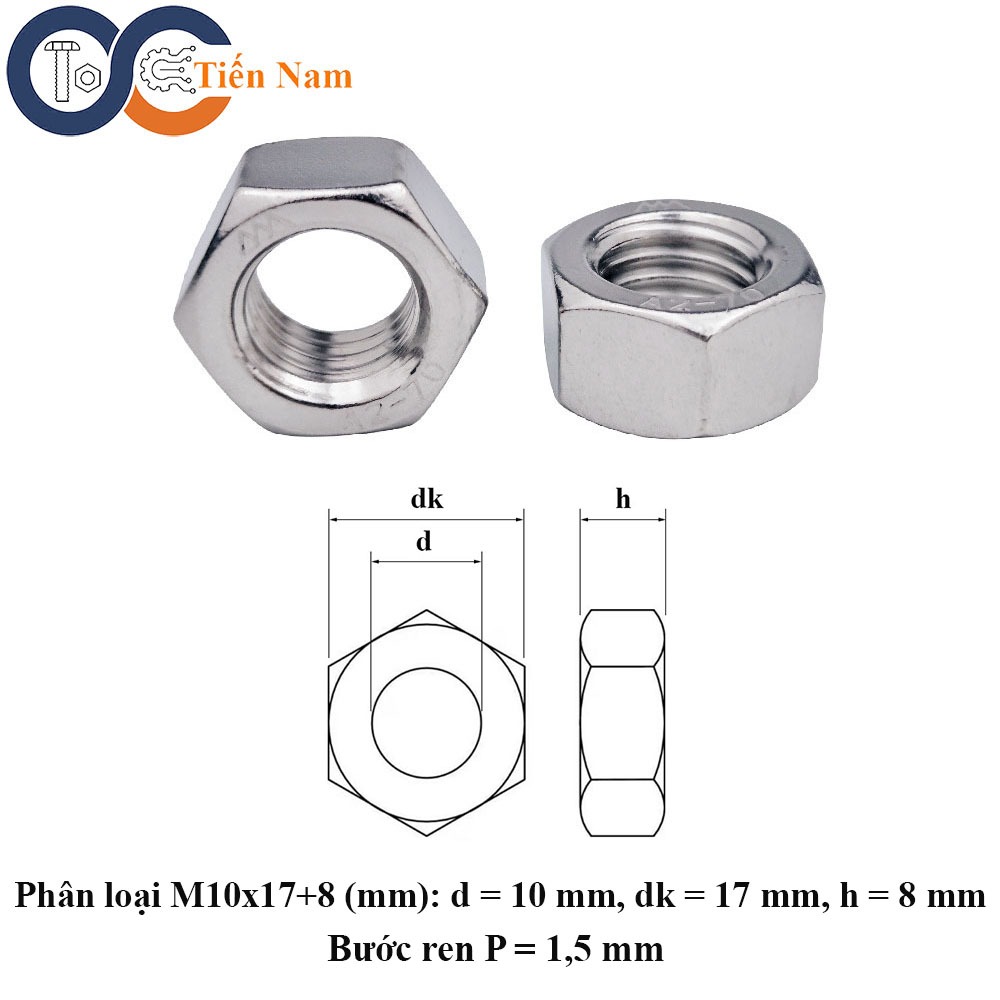 Đai ốc lục giác 6 cạnh inox 304 M10 - túi 10 con | Shopee Việt Nam