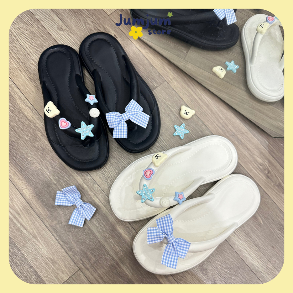 Dép xỏ ngón nữ đính nơ charm Kitty dễ thương đế dày kháng nước siêu êm 1.5 (cm) JJKEPN2 - N3