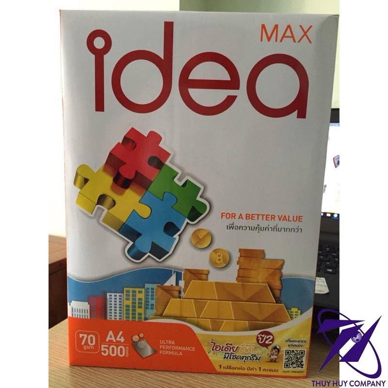 GIẤY IN A4 IDEA MAX ẤN ĐỘ ĐL70GSM, 1 GRAM 500 TỜ - VPP QUỐC HUY