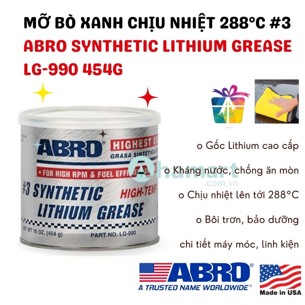 Mỡ bò xanh chịu nhiệt 288°C #3 Abro Synthetic Lithium Grease LG-990