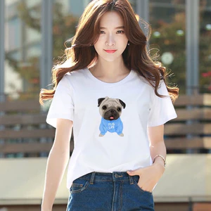 Áo thun nữ tay ngắn cổ tròn in hình chú chó chibi xinh xắn