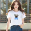 Áo thun nữ tay ngắn cổ tròn in hình chú chó chibi xinh xắn