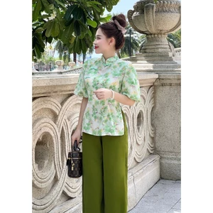 Đồ bộ bà ba nữ quần dài đồ bà ba nữ đồ bộ bà ba đi chùa ống rộng tay lỡ vải gấm - cn168_a