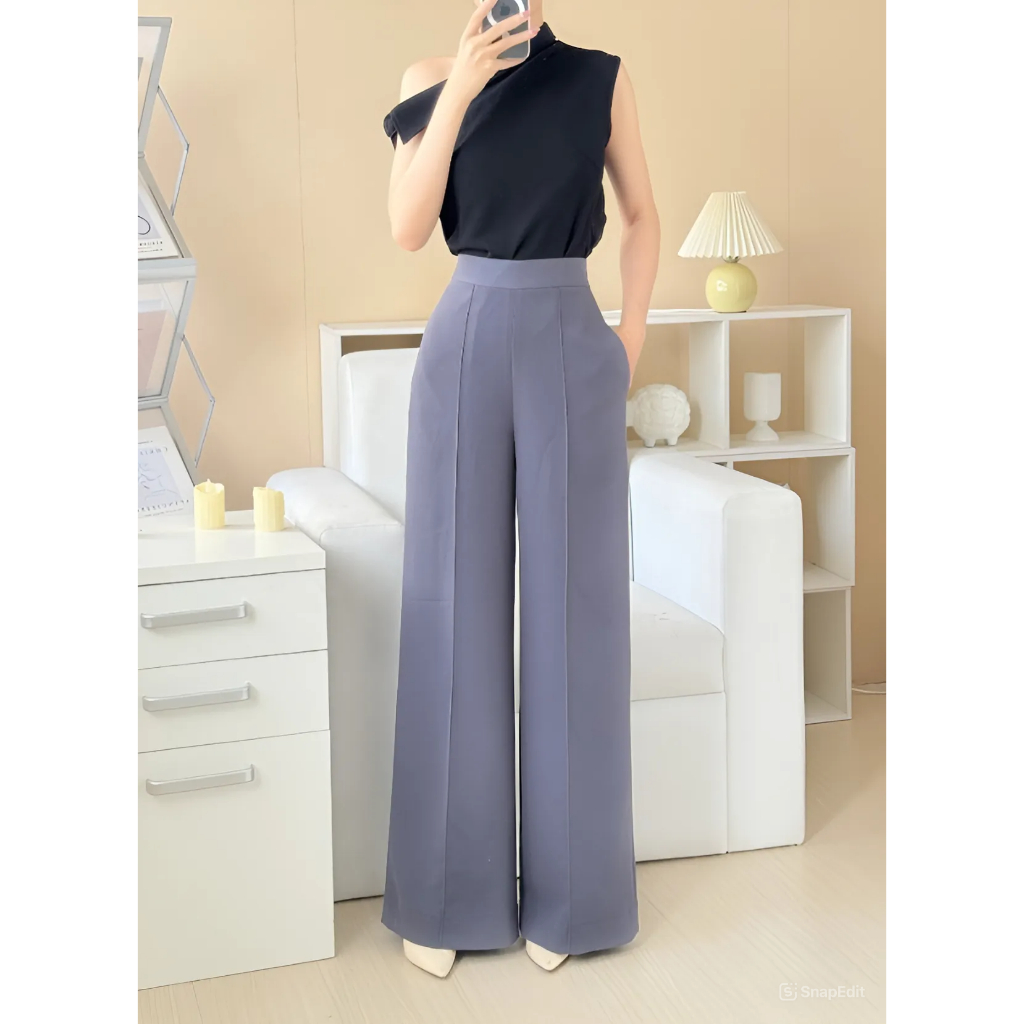 Quần Ống Rộng Túi Chéo 2 Bên Hách Dáng Che Khuyết Điểm Cho Các Nàng_SHOPNGOCTRANG19_Chất Chéo Nhật_Q02