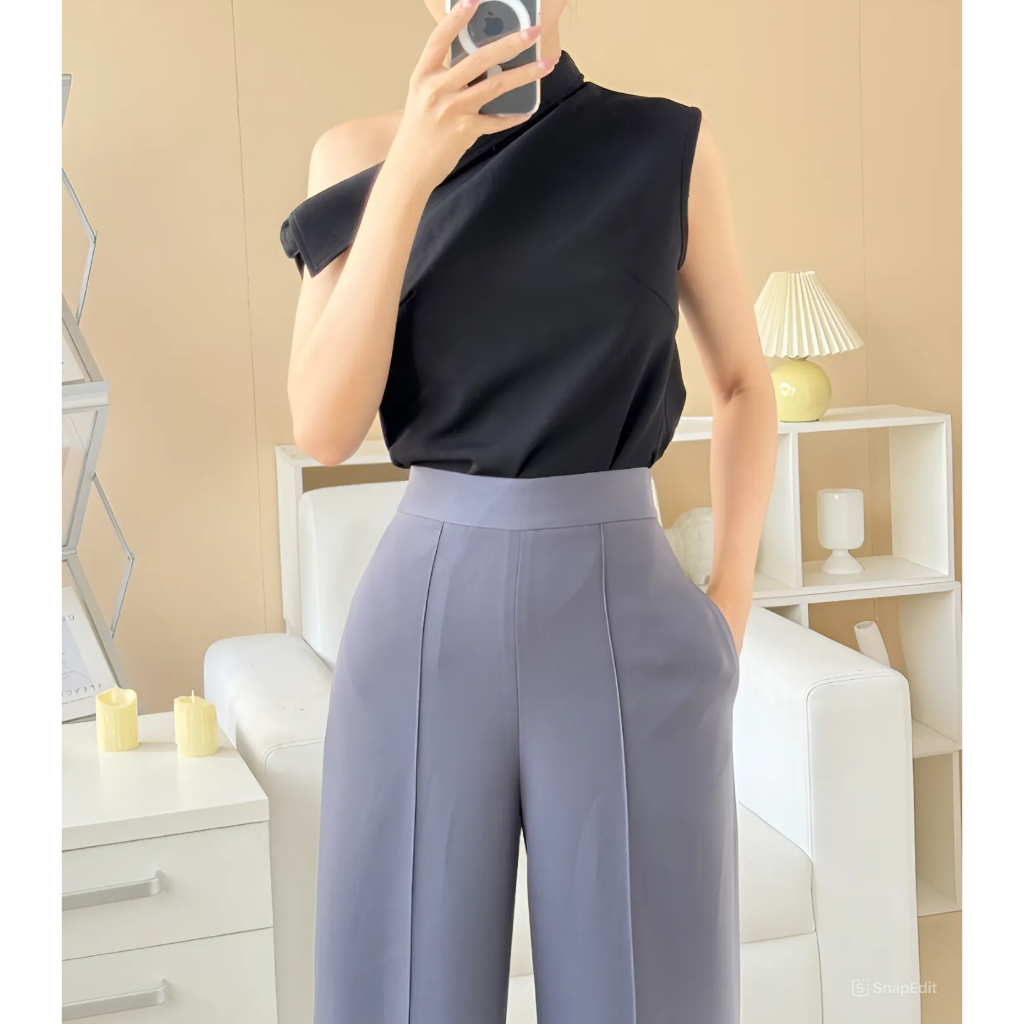Quần Ống Rộng Túi Chéo 2 Bên Hách Dáng Che Khuyết Điểm Cho Các Nàng_SHOPNGOCTRANG19_Chất Chéo Nhật_Q02