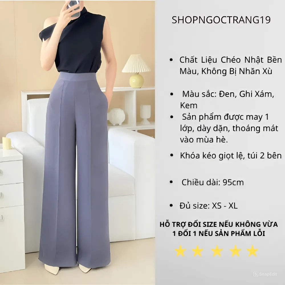 Quần Ống Rộng Túi Chéo 2 Bên Hách Dáng Che Khuyết Điểm Cho Các Nàng_SHOPNGOCTRANG19_Chất Chéo Nhật_Q02