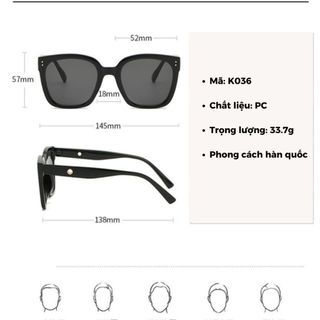 Kính râm nam nữ form to style hàn quốc, Mắt kính mát chống nắng tia UV đi đường du lịch biển K036