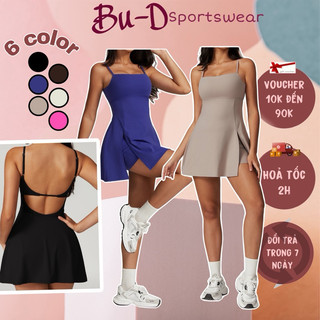 Bộ đồ tập thể thao gym,yoga nữ liền thân 2 dây chân váy chất poly (suit676)