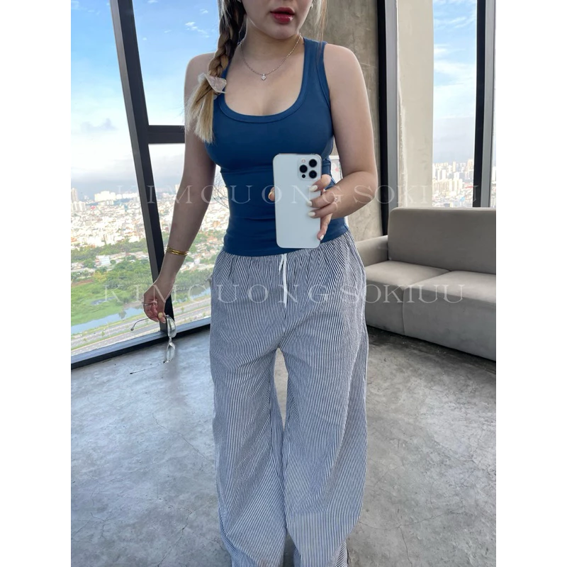 Áo thun ba lỗ ôm thắt eo dáng dài kimcuongsokiuu nhiều màu