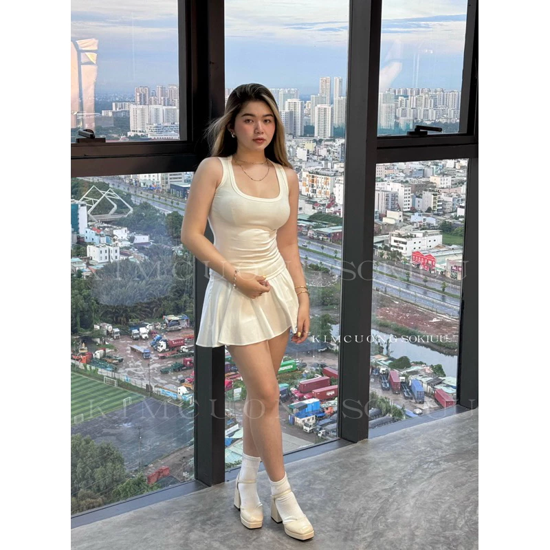 Áo thun ba lỗ ôm thắt eo dáng dài kimcuongsokiuu nhiều màu