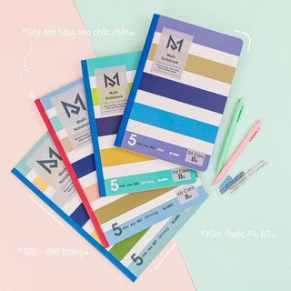 KLONG - BST vở CARO may dán gáy 70gsm B5/A4 bìa màu sọc ngang 📚 PHÙ HỢP PHONG CÁCH GHI CHÉP ĐƠN GIẢN, HỌC TẬP PHỔ THÔNG
