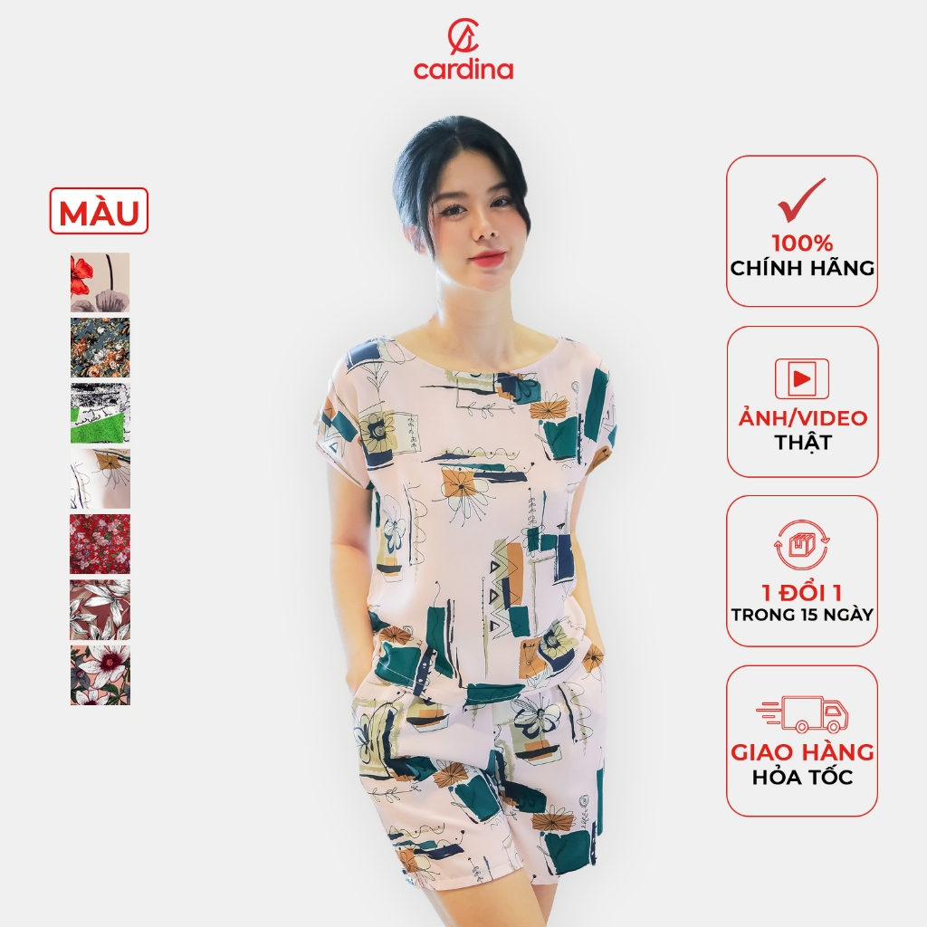 Ảnh Đồ Bộ Nữ 𝐂𝐀𝐑𝐃𝐈𝐍𝐀 Chất Lụa Mango Cao Cấp Áo Cộc Tay Quần Đùi Họa Tiết Hoa 2MF04, 4BMN01 1