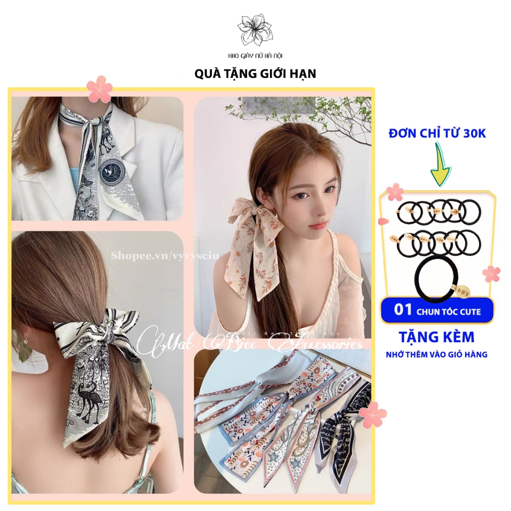 Khăn turban dài lụa satin cao cấp, quàng cổ và trang trí túi xách phong cách Hàn Quốc