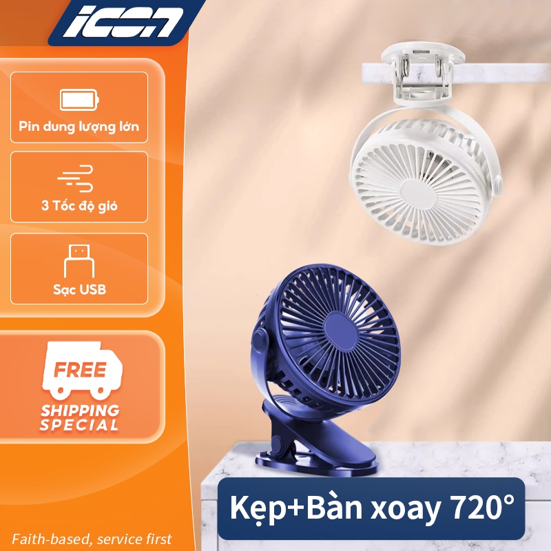 ICON Quạt Kẹp Mini USB Đa Năng - Gọn Nhẹ, Tiện Lợi, Pin Sạc Dùng Lâu | Ship COD