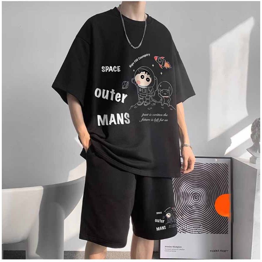 Đồ bộ thể thao unisex nam nữ SPACE cổ tròn ngắn tay chất thun lưới mè bốn màu hot trend K1