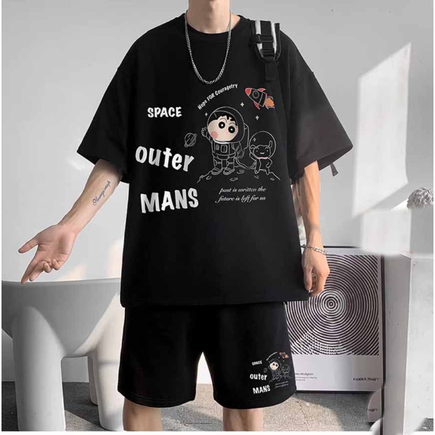Đồ bộ thể thao unisex nam nữ SPACE cổ tròn ngắn tay chất thun lưới mè bốn màu hot trend K1