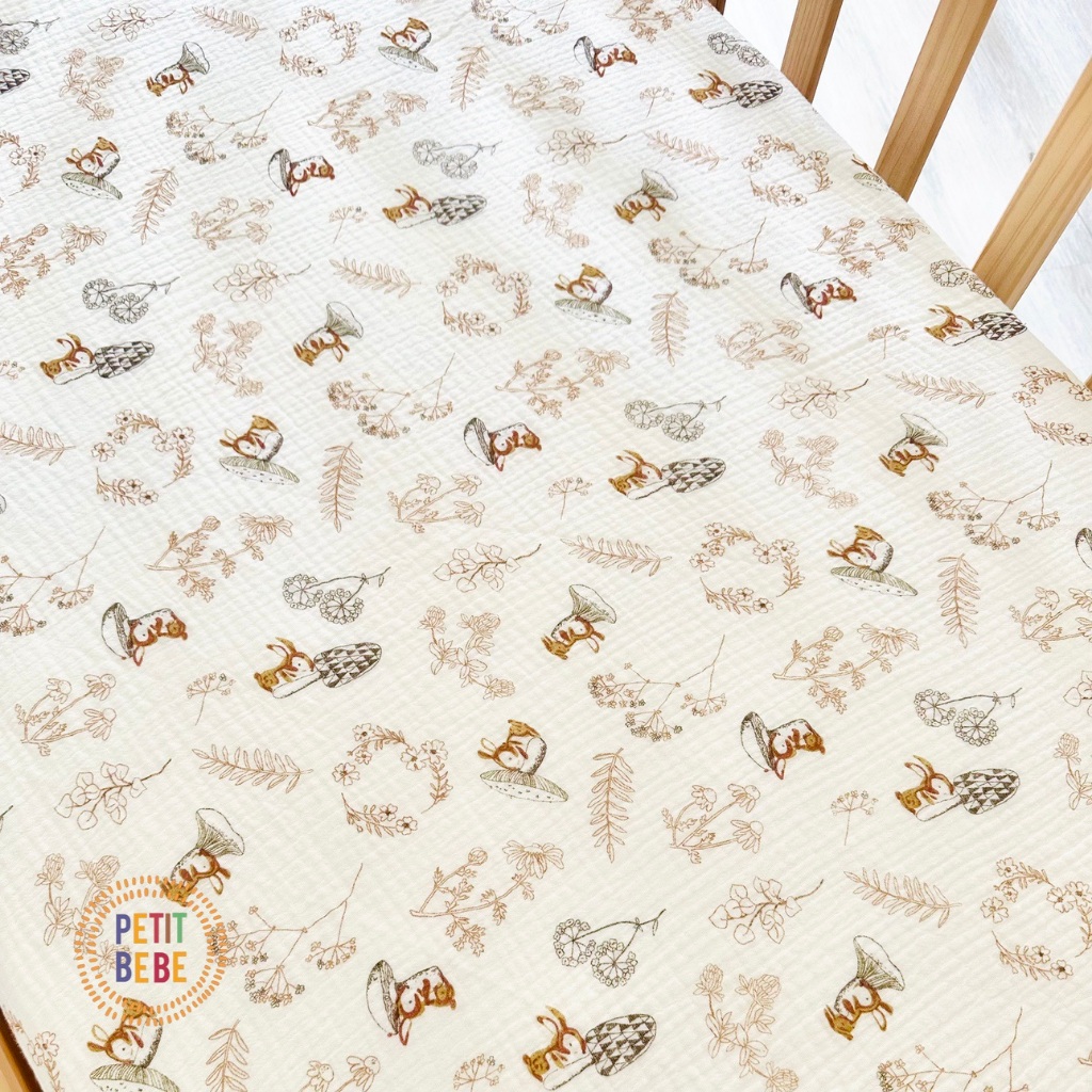 Ảnh Ga bọc nệm cũi nhiều kích thước muslin cho bé PETIT BEBE bo chun thấm hút thoáng khí giường ghép 4